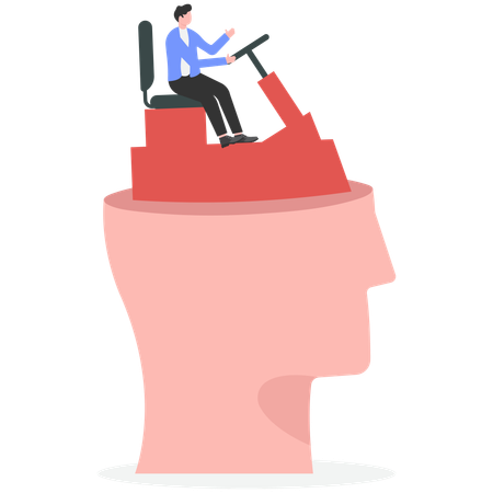 Human head being controlled by a businessman  Illustration