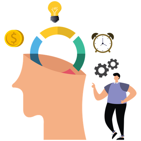 Human head brain with pie chart of idea  Illustration
