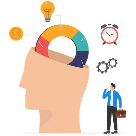 Human head brain with pie chart of idea  Illustration