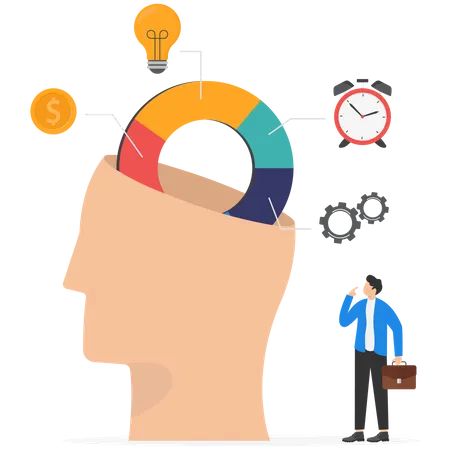 Human head brain with pie chart of idea  Illustration