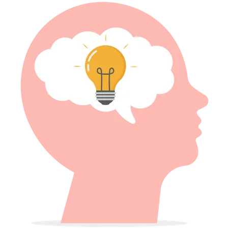 Human head with bright lightbulb metaphor of wisdom and education  Illustration