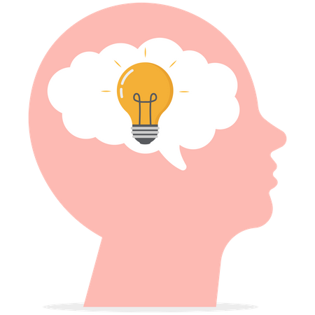 Human head with bright lightbulb metaphor of wisdom and education  Illustration