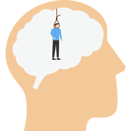 Human head with hangman's rope instead of brain  Illustration