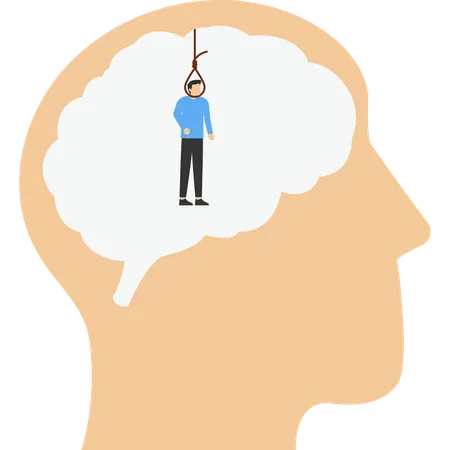 Human head with hangman's rope instead of brain  Illustration