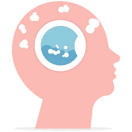 Human head with washing machine in action to clean his brain  Illustration