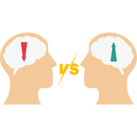 Human heads symbol with fixed mindset vs growth mindset  Illustration