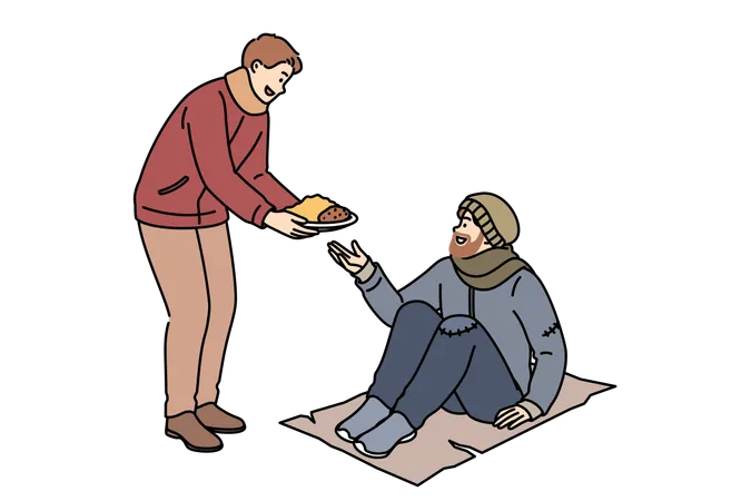 Human helping homeless man  Illustration