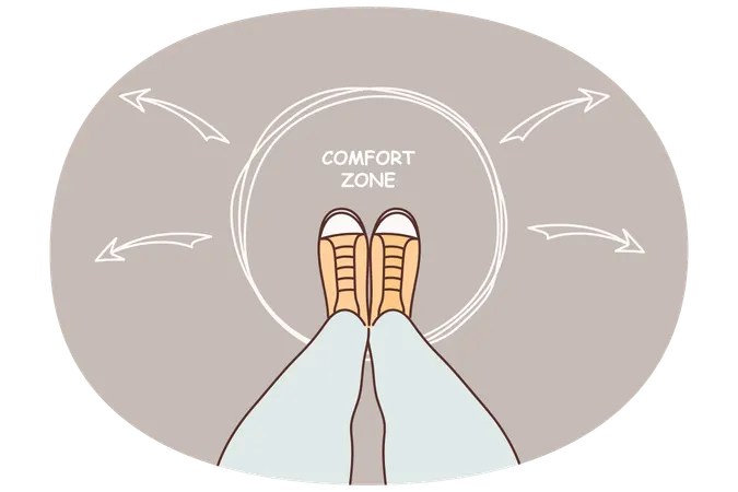 Human legs and inscription comfort zone on pavement for concept of self-improvement  Illustration
