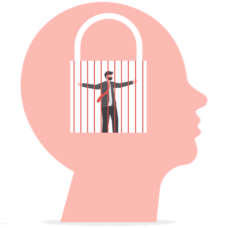 Human lock in Fixed mindset  Illustration