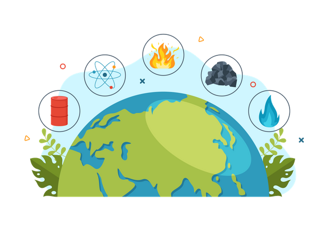 Human made energy sources on earth  Illustration