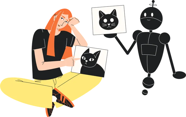 Human made painting versus AI generated image  Illustration