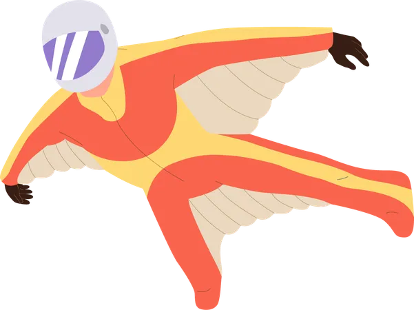 Human person figure paragliding in special suit with wings and protective helmet  Illustration