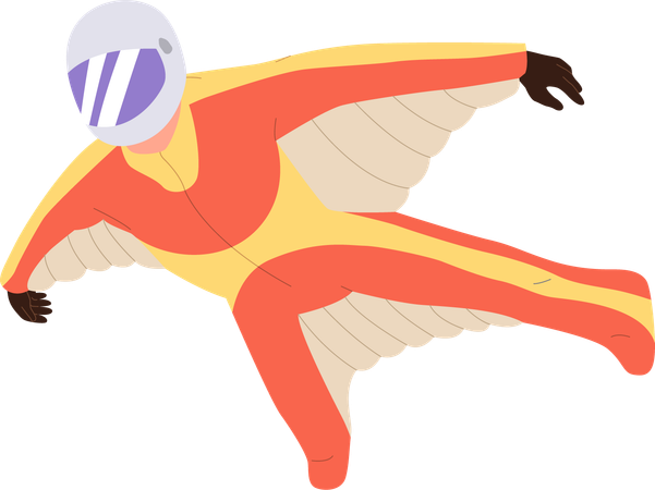 Human person figure paragliding in special suit with wings and protective helmet  Illustration