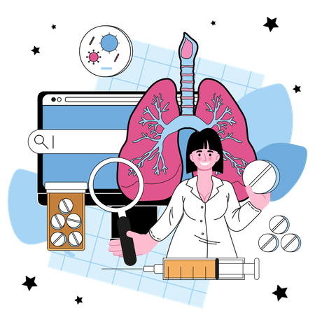 Human pulmonary system diseases diagnostic and treatment  イラスト