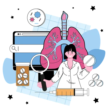Tuberculosis Specialist Online Service Or Platform Human Pulmonary System Diseases Diagnostic And Treatment Website Flat Vector Illustration イラスト