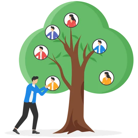 Businessman Harvesting People Icons On The Tree Concept Illustration