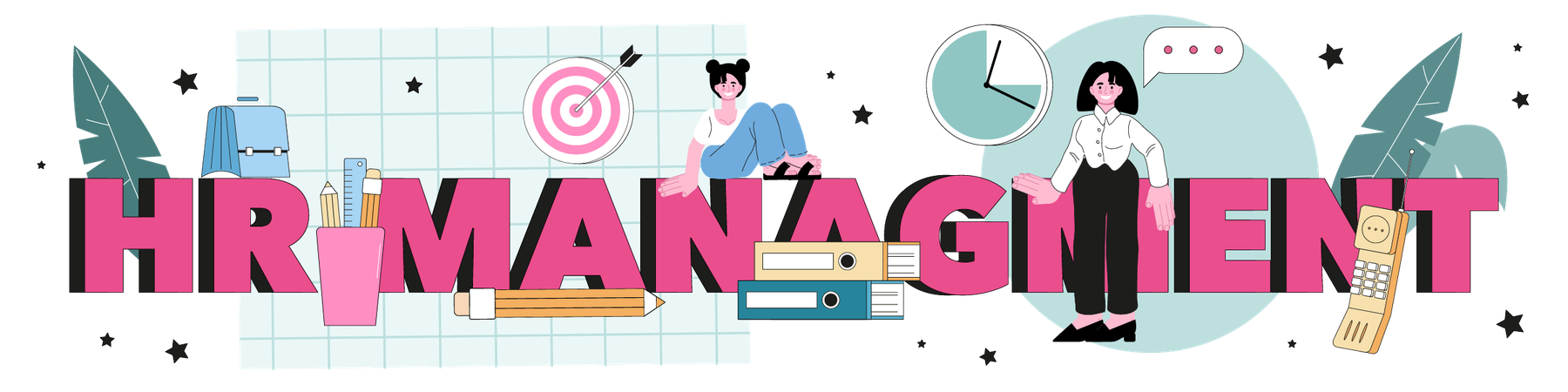 Human resources management typographic header. Recruitment and teamwork  Illustration