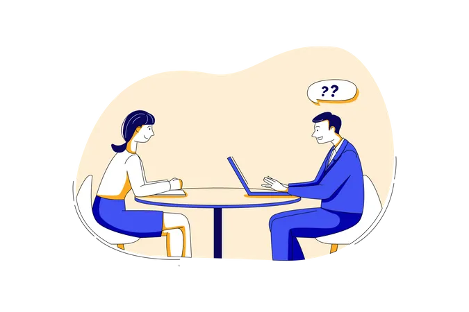 Human resources manager conducting job interview with applicants in office  Illustration