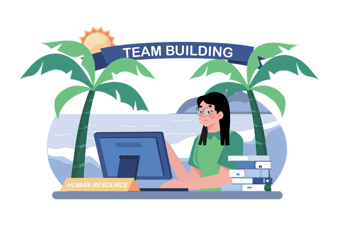 Human resources manager developing team building activities Illustration