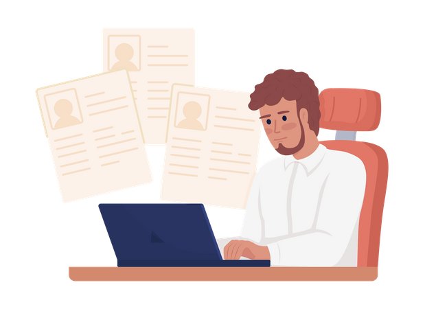 Human resources manager evaluating resumes  Illustration