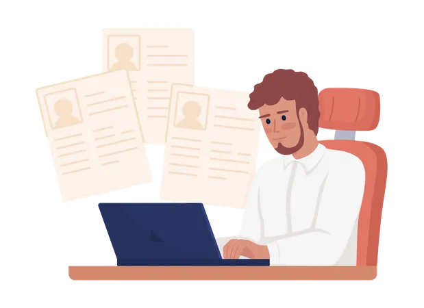Human resources manager evaluating resumes  Illustration