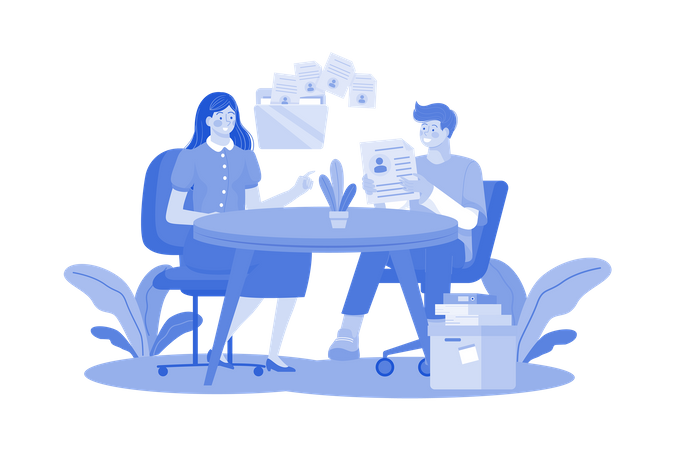 Human resources manager interviews job candidates  Illustration