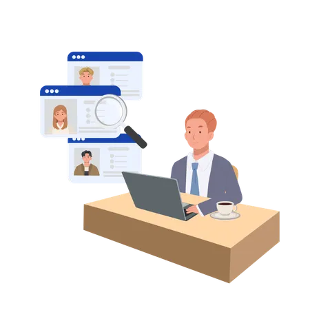 Human Resources manager Using Magnifying Glass for Job Application Screening and Candidate Review  Illustration