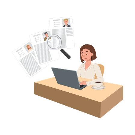 Human Resources Professional doing Job Application Screening and Candidate Review  Illustration