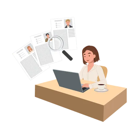 Human Resources Professional doing Job Application Screening and Candidate Review  Illustration