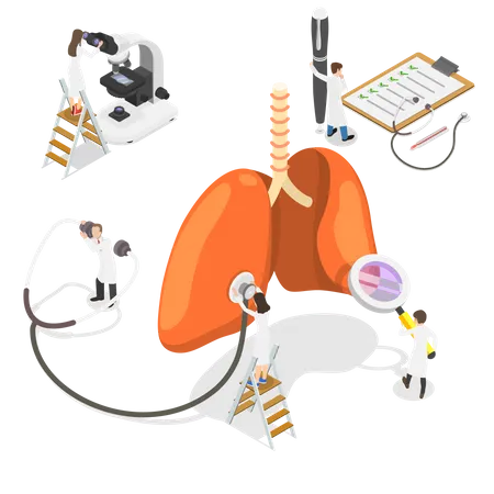 Isometric Flat Vector Illustration Of Respiratory Medicine Pulmonology Concept Respiratory Apparatus Check Human Ventilatory System Therapy 일러스트레이션