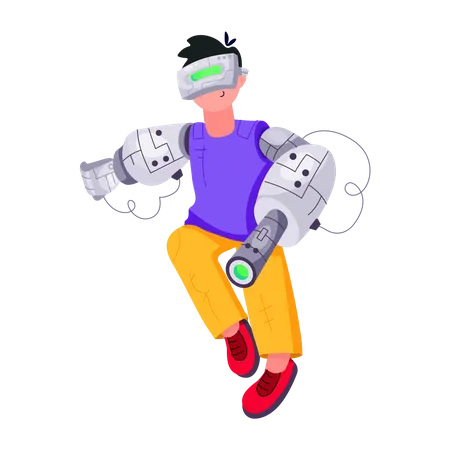 Human Robot with robotic arm  Illustration