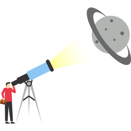 Human study galaxies through telescopes  Illustration