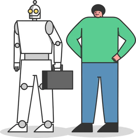 Human vs robot worker Illustration