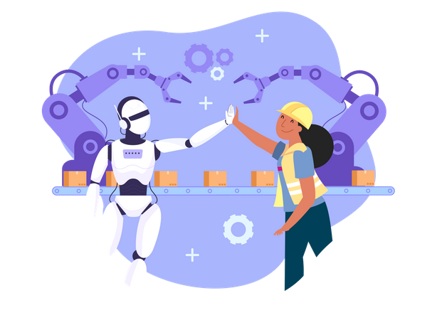 Human worker and robot giving high five  Illustration