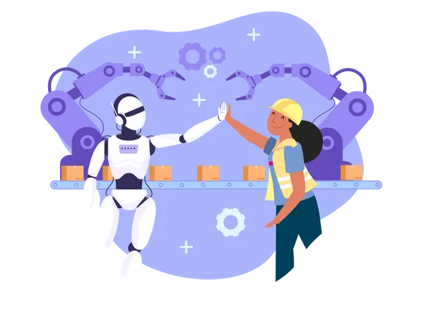 Human worker and robot giving high five  Illustration