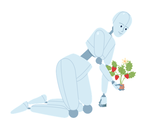 Humanoid robot gardener  Illustration