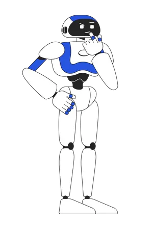 Humanoid Robot In Thinking Pose Linear Flat Color Vector Character Editable Figure Full Body Machine On White Thin Line Cartoon Style Spot Illustration For Web Graphic Design And Animation Illustration