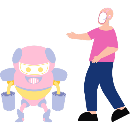Humanoid robot is helping man  Illustration