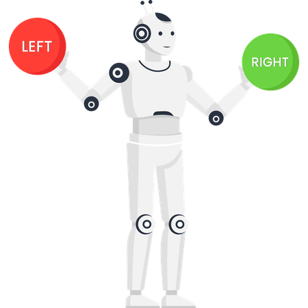 Humanoid robot making a choice between left and right options of decision making and comparison Illustration
