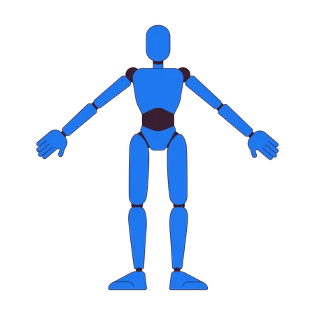Humanoid Robot Model 2 D Linear Cartoon Character Engineering Bureau Machine Prototype Isolated Line Vector Personage White Background Robotic Industry Development Color Flat Spot Illustration Illustration