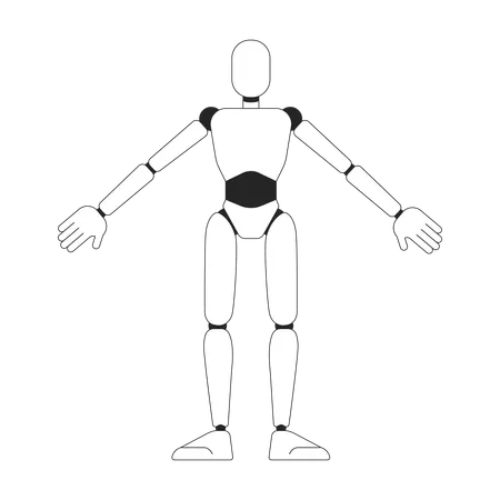 Humanoid Robot Model Black And White 2 D Line Cartoon Character Engineering Bureau Machine Prototype Isolated Vector Outline Personage Robotic Industry Monochromatic Flat Spot Illustration Illustration