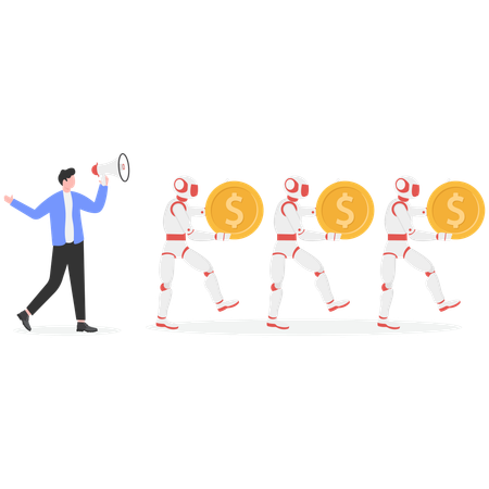 Humans use AI technology to earn money  Illustration