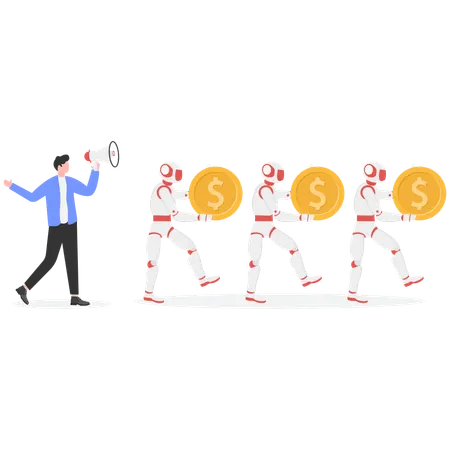 Humans use AI technology to earn money  Illustration