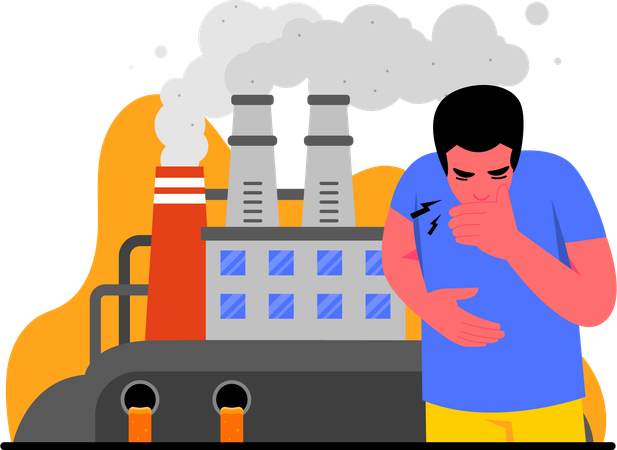 El humo de las fábricas contamina el aire  Ilustración