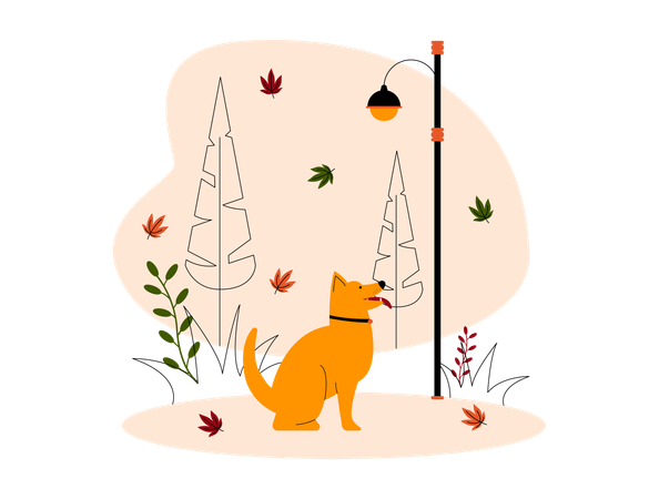 Hund im Herbstpark  Illustration