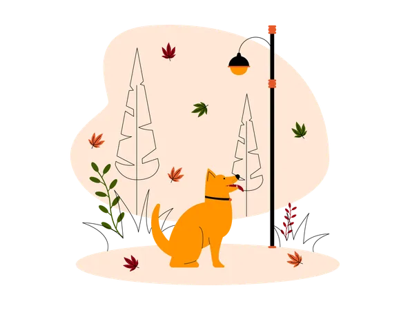 Hund im Herbstpark  Illustration