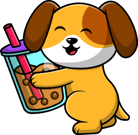 Hund mit Boba-Milchtee  Illustration