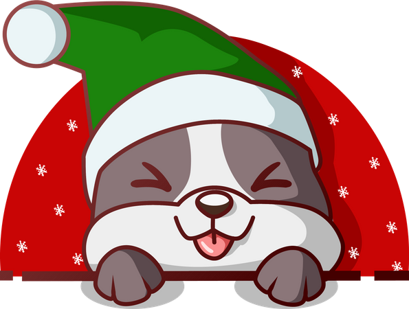 Hund mit Weihnachtsmütze  Illustration