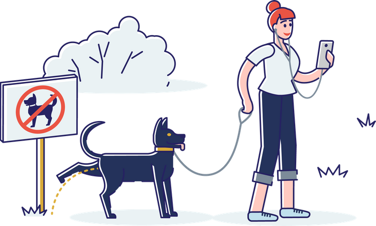 Hund pinkelt in verbotenem Bereich  Illustration