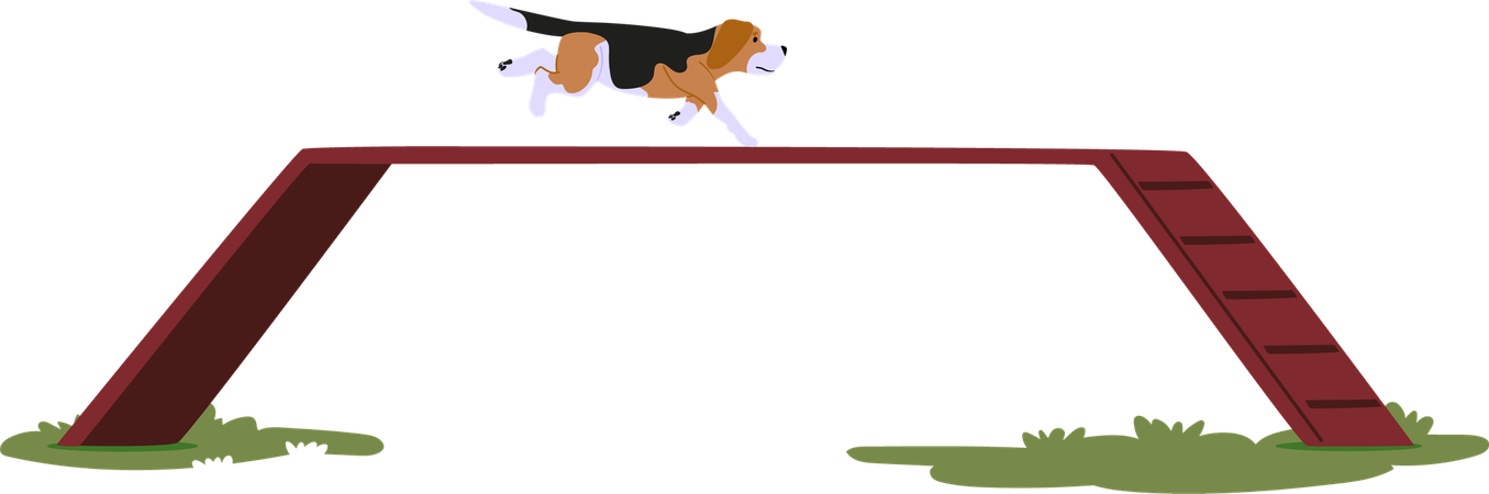 Hund läuft auf erhöhter Plattform  Illustration